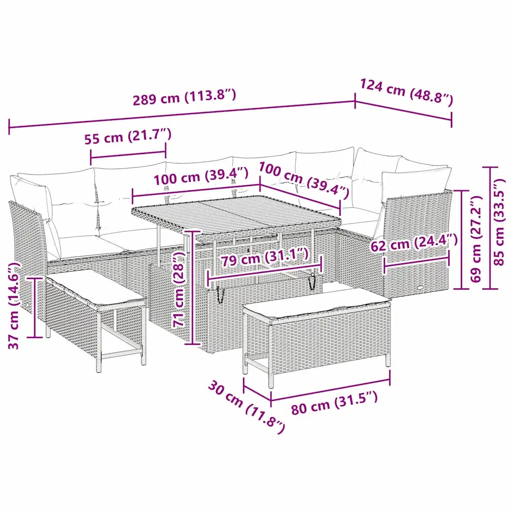 Set Divano da Giardino 9 pcs Beige polyrattan 3361497