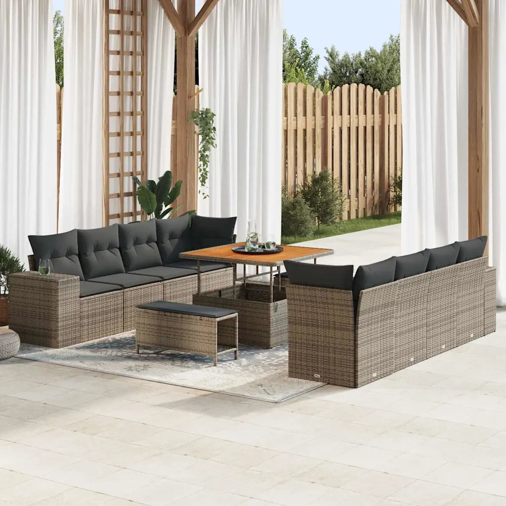Set Divano da Giardino con cuscino 11 pcs Grigio polyrattan