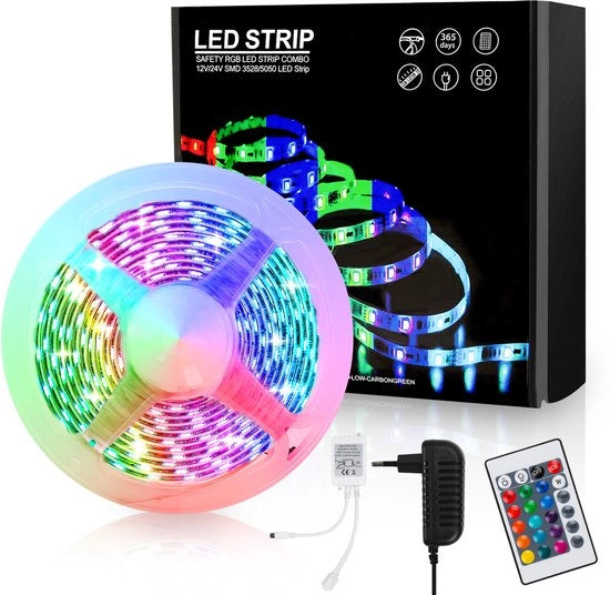 Striscia Led 3 Metri - Striscia Led 5050 RGB di Alta Qualità - Strisce Led con 24 Tasti di Comando a Distanza con Connettore di Alimentazione a Batteria