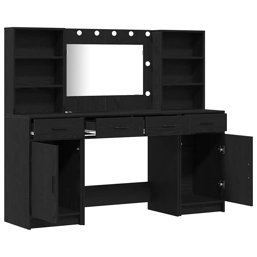 Set da tavolo da trucco con LED con cassetto 3 pcs Rovere Nero 3334282