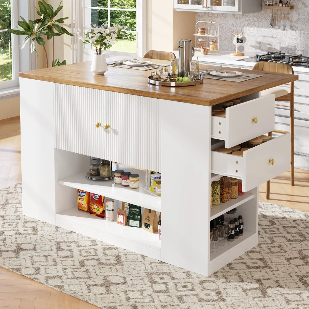 Isola cucina moderna - Zephmum- Bianco con cassetti e ripiani