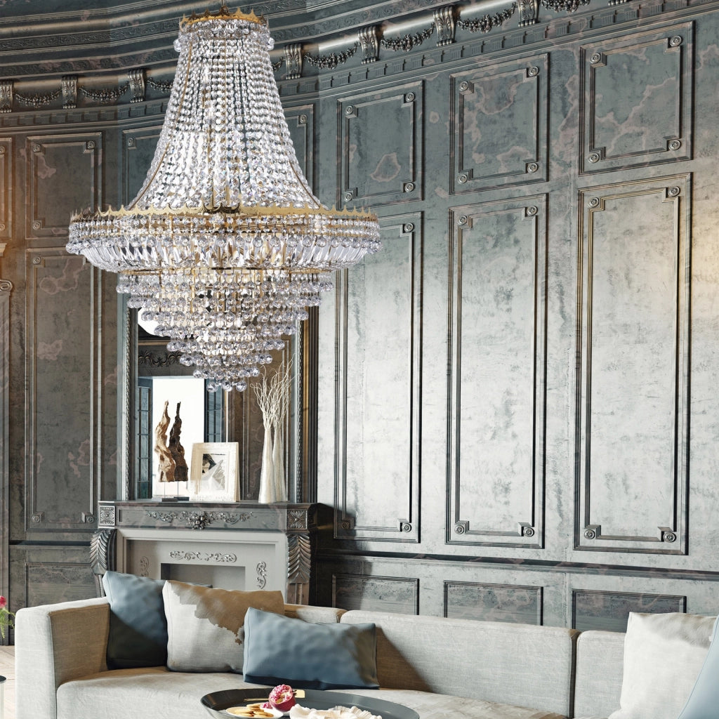 Lampadario Classico Versailles Acciaio Oro Vetro 19 Luci E14