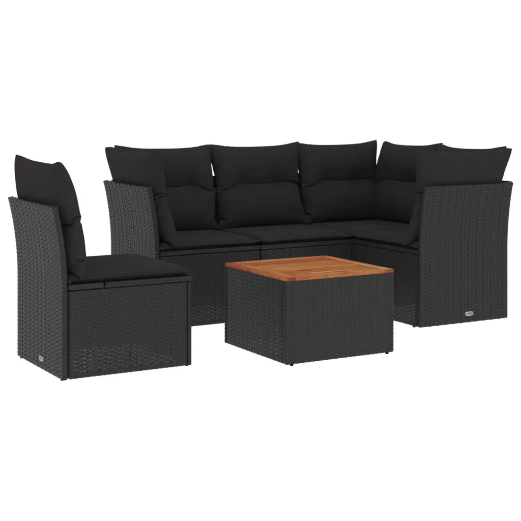 Set Divano da Giardino 6 pz con Cuscini Nero in Polyrattan 3223640
