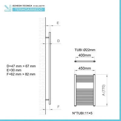 Termoarredo bagno scaldasalviette L 45x80 interasse 40 cm