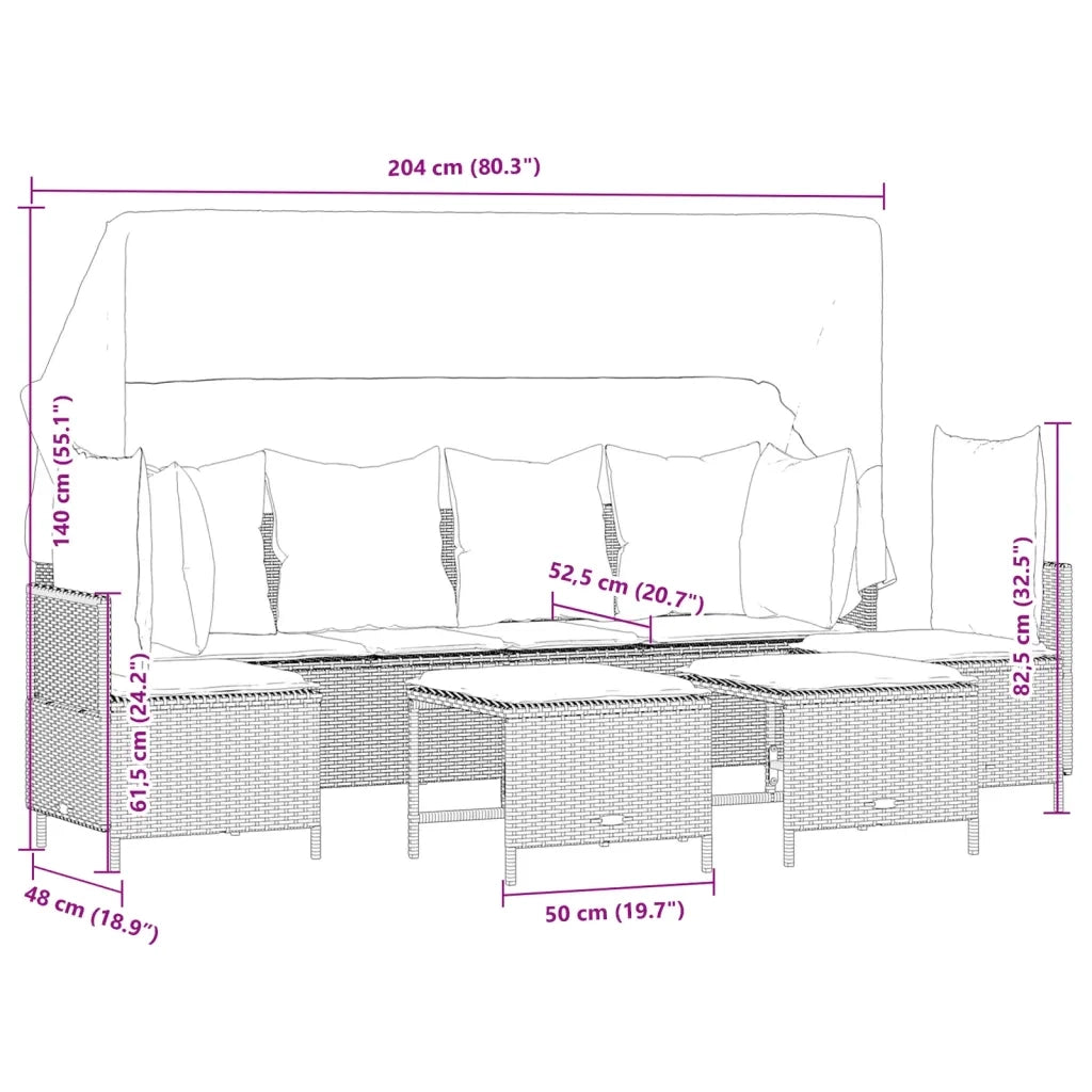 Set Divani da Giardino 5 pz con Cuscini in Polyrattan Nero 3261551