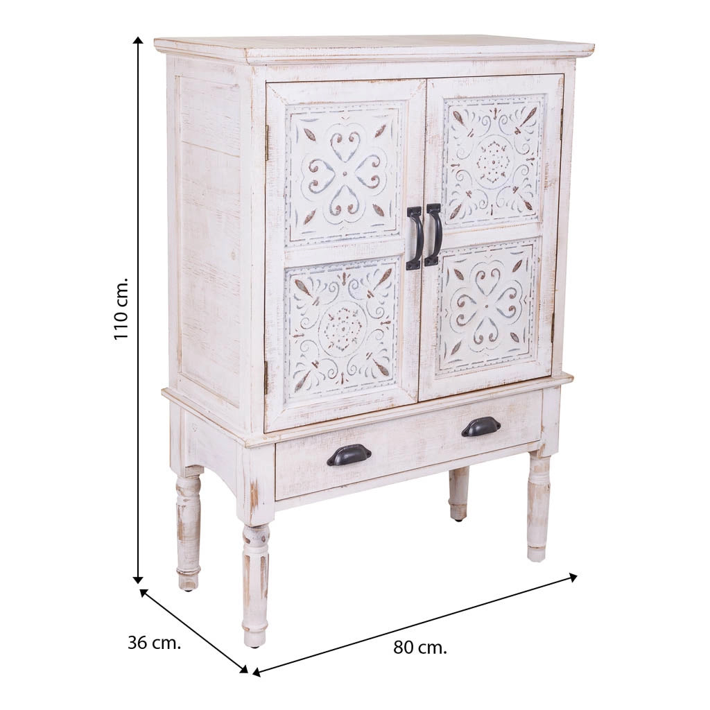 Mobile in legno intagliato bianco 80x36x110h