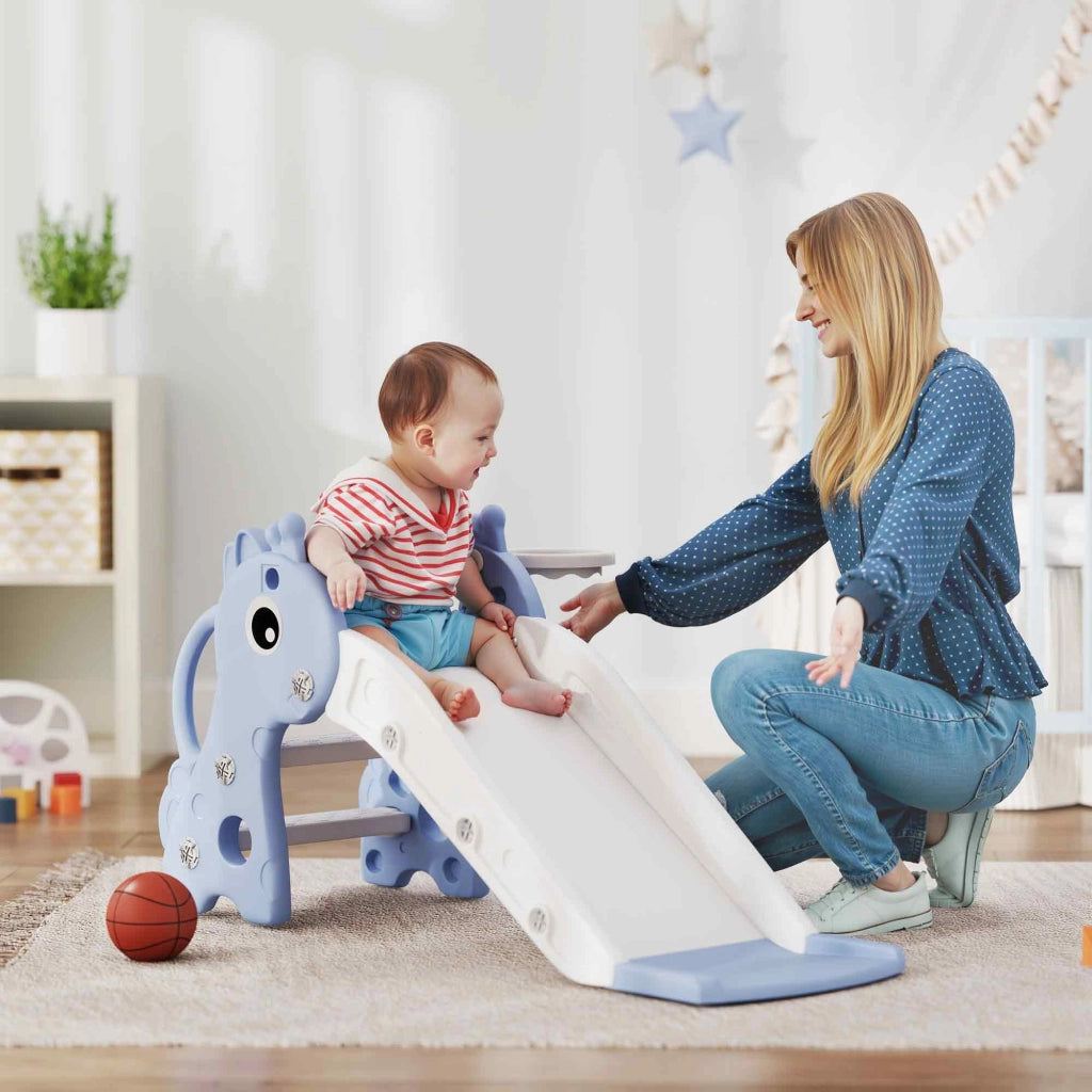 Casetta per bambini con scivolo e cesto da basket ¨C zephmum ¨C Blu