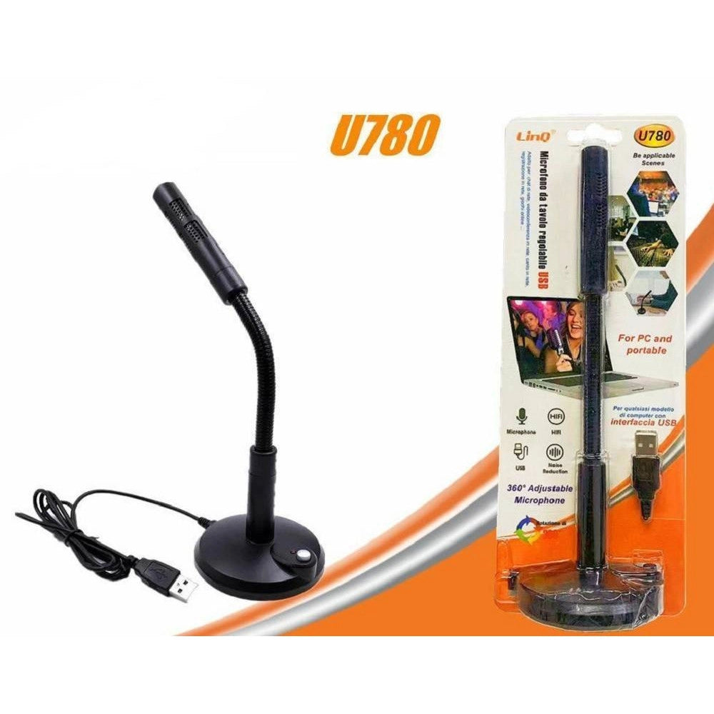 Trade Shop - Microfono Da Tavolo Regolabile Con Usb Per Pc Notebook U780 Suono Omnidirezionale -