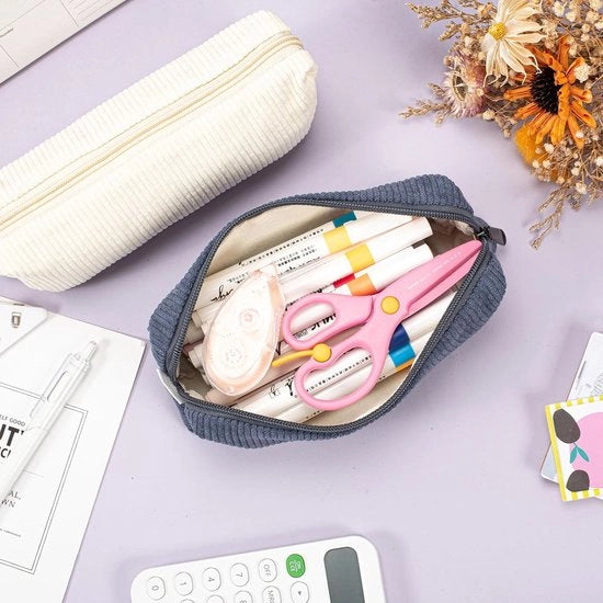 Etui in Corduroy per Scuola e Ufficio - Estetico e Spazioso, Blu