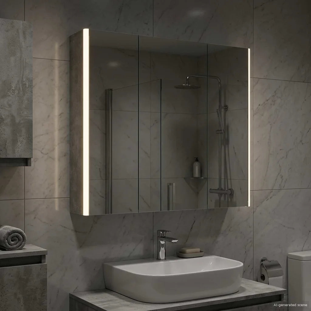 Mobiletto per specchio da bagno con lo scaffale Grigio cemento 889258