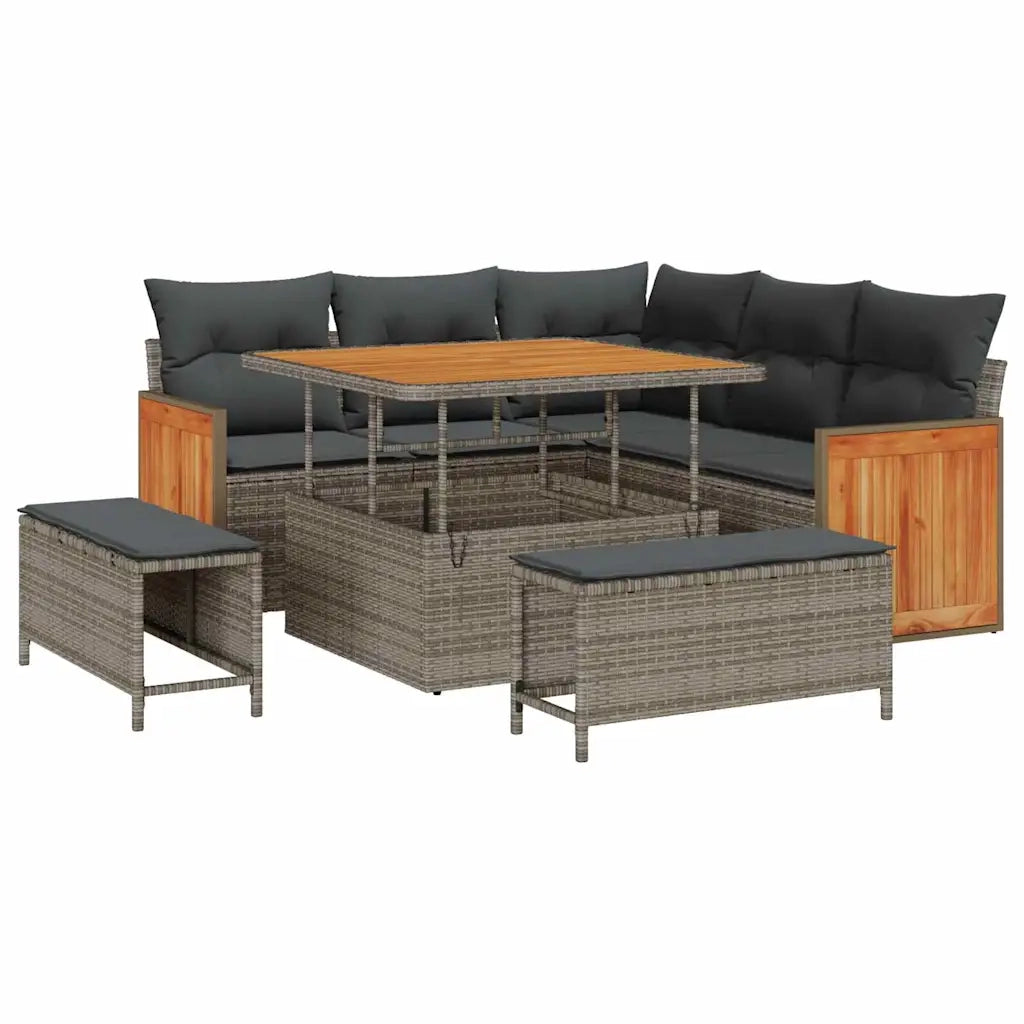 Set Divano da Giardino con cuscino 9 pcs Grigio polyrattan 3365248
