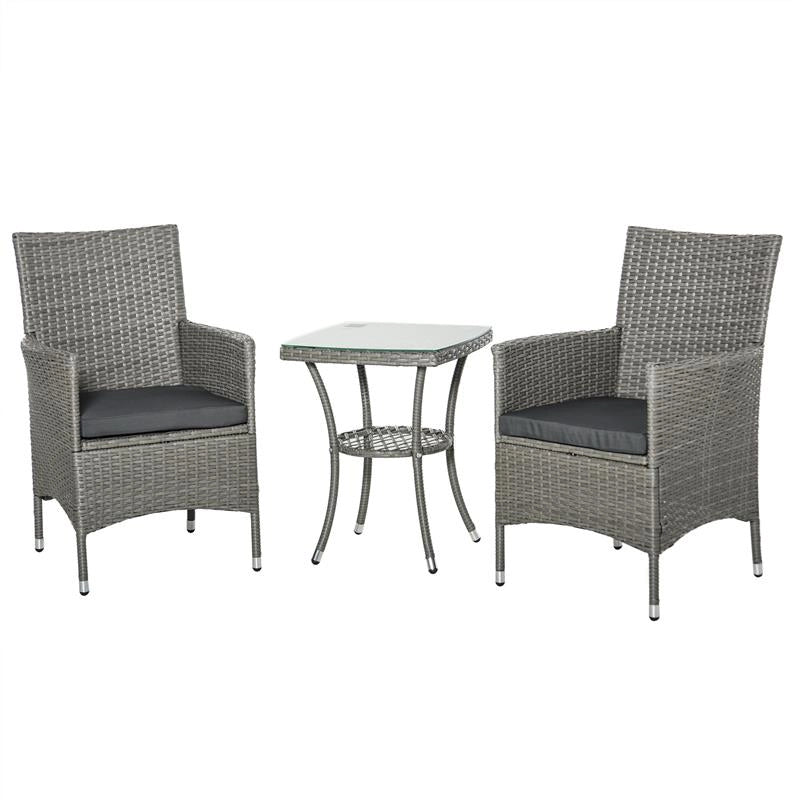 SET TAVOLINO E SEDIE DA ESTERNO IN RATTAN PE GRIGIO