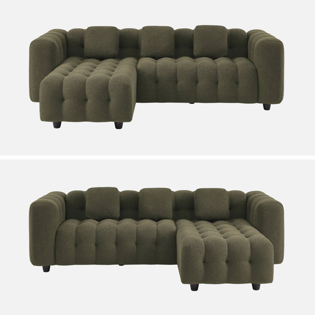 Divano angolare reversibile in tessuto bouclé testurizzato, verde kaki