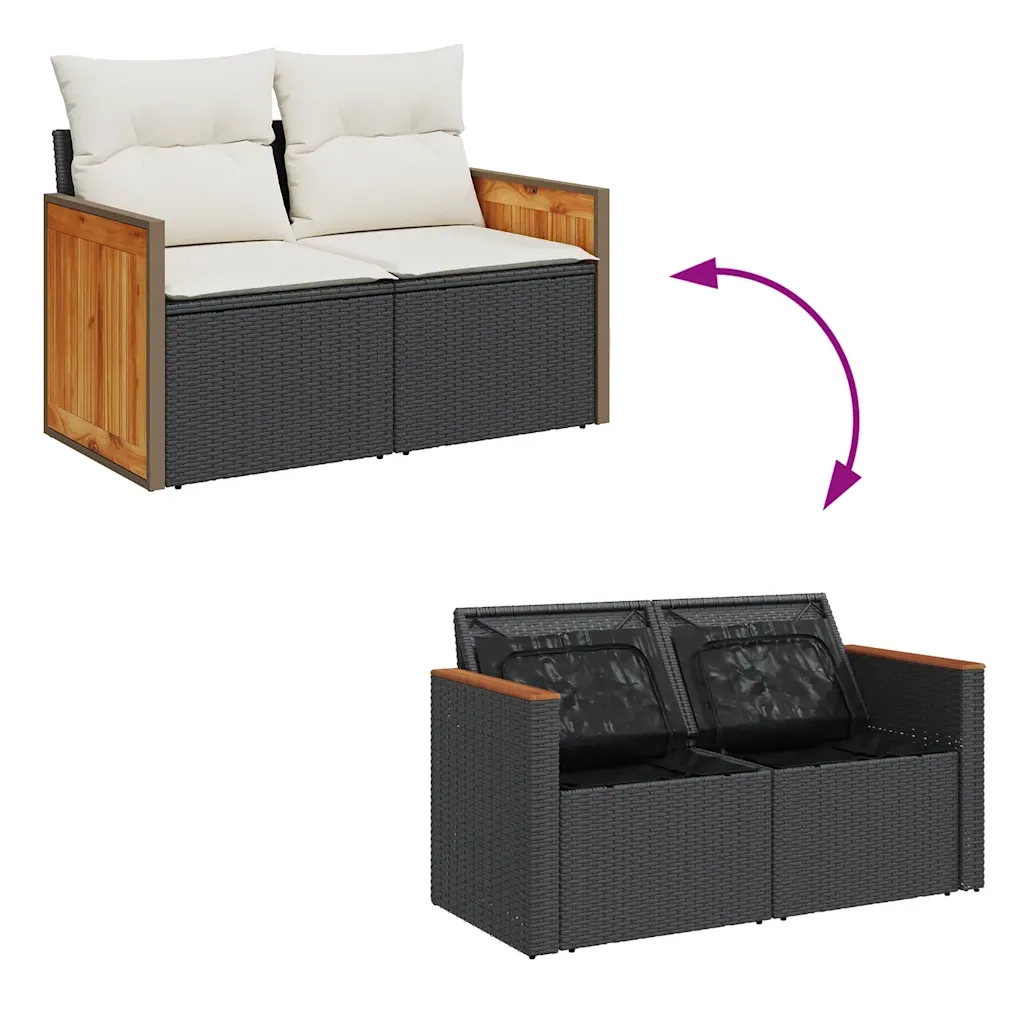 Set Divano da Giardino 6 pz con Cuscini Nero in Polyrattan 3326018