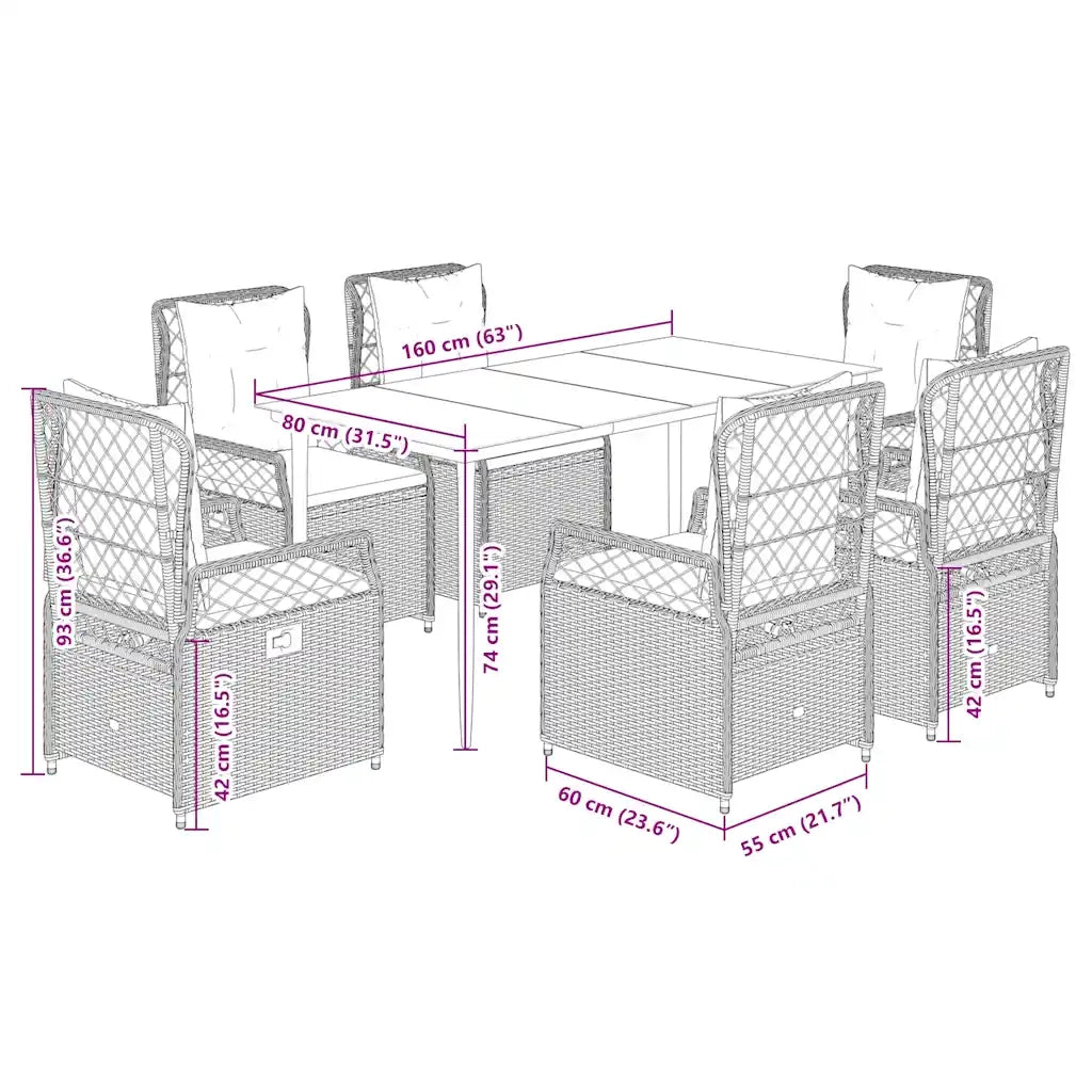 Set da Pranzo da Giardino 7 pz con Cuscini in Polyrattan Grigio 3262989