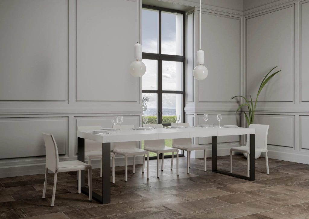 Tavolo Allungabile 200-304x90x77 cm Tecno Premium Bianco Frassino Telaio Antracite