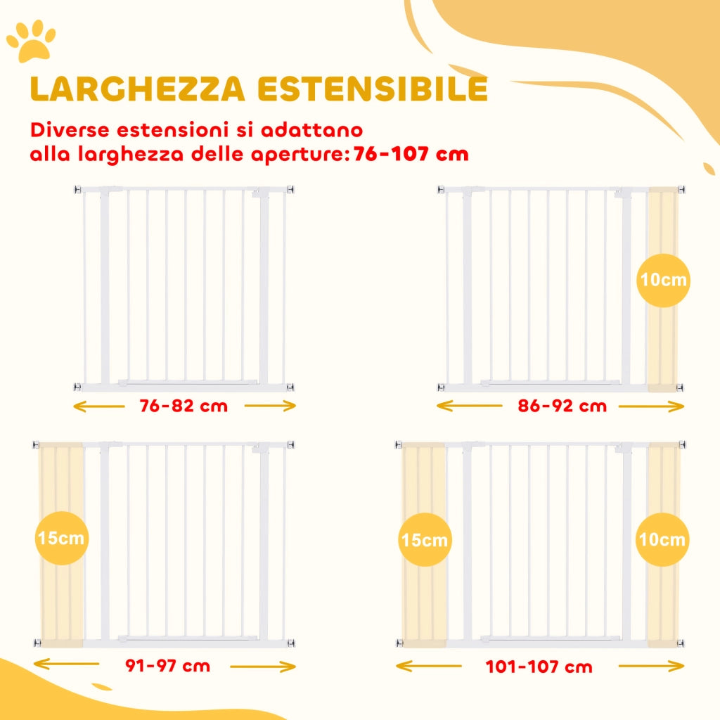 Cancelletto di Sicurezza Estensibile ¨C Xylo ¨C Metallo e Plastica Bianco 76-107 cm