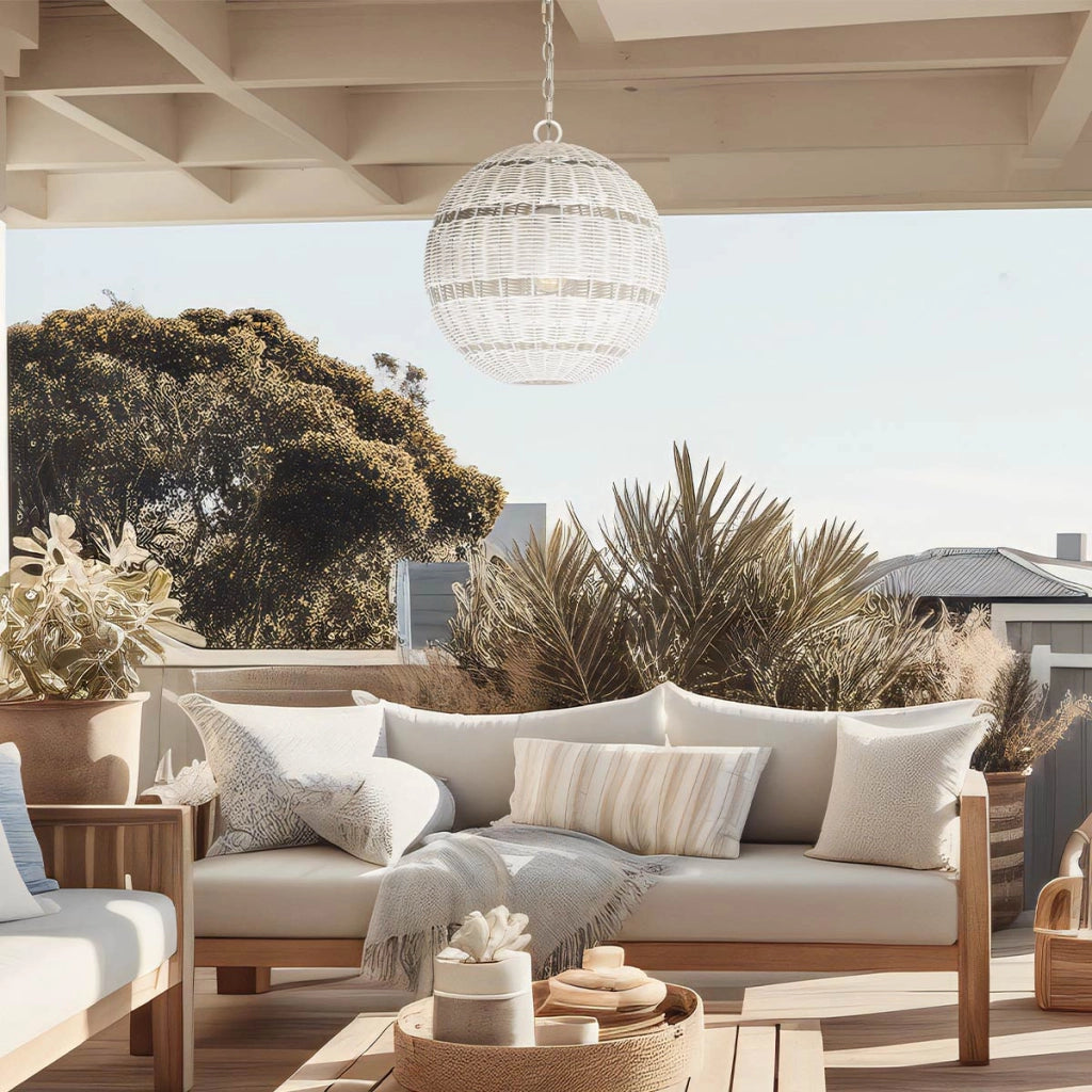 Lampada sospesa esterna rattan bianco ant. E27 IP44