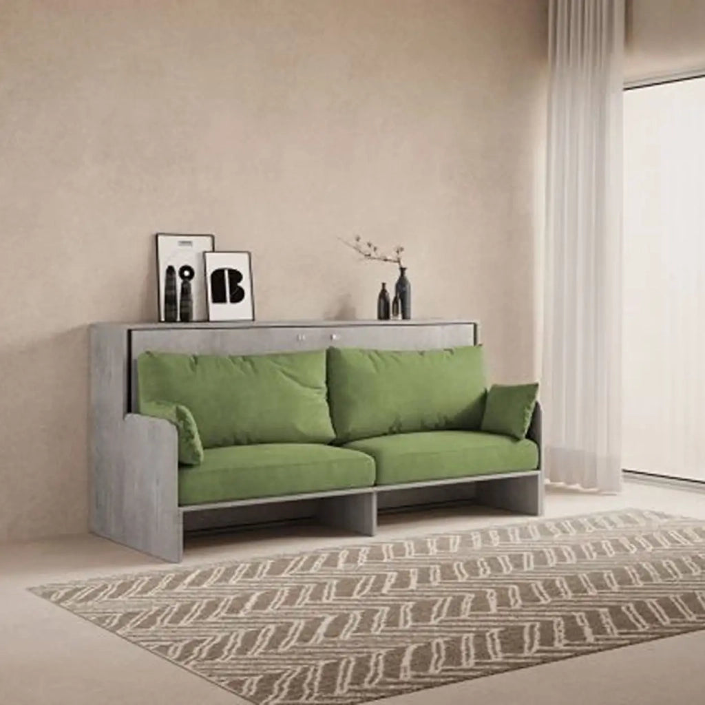 Letto singolo a scomparsa Kando con divano cemento, verde