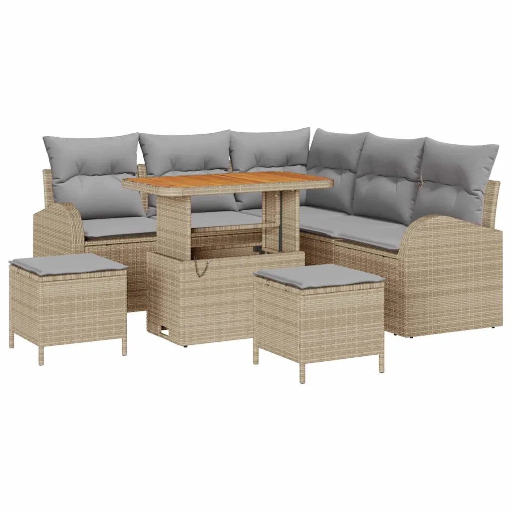 Set Divano da Giardino con cuscino 8 pcs Beige polyrattan 3362397