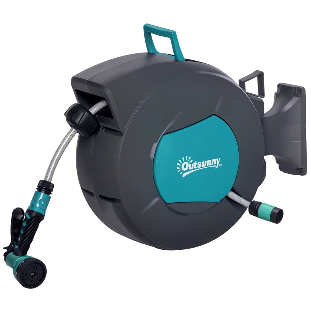 Avvolgitubo automatico da giardino 15+1,4m ¨C Xylo ¨C pivotante 180¡ã con lancia e supporto a muro turchese grigio