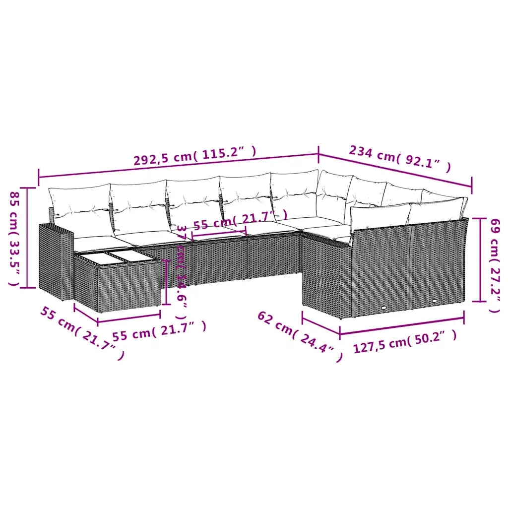 Set Divani da Giardino 10pz con Cuscini in Polyrattan Marrone 3219453
