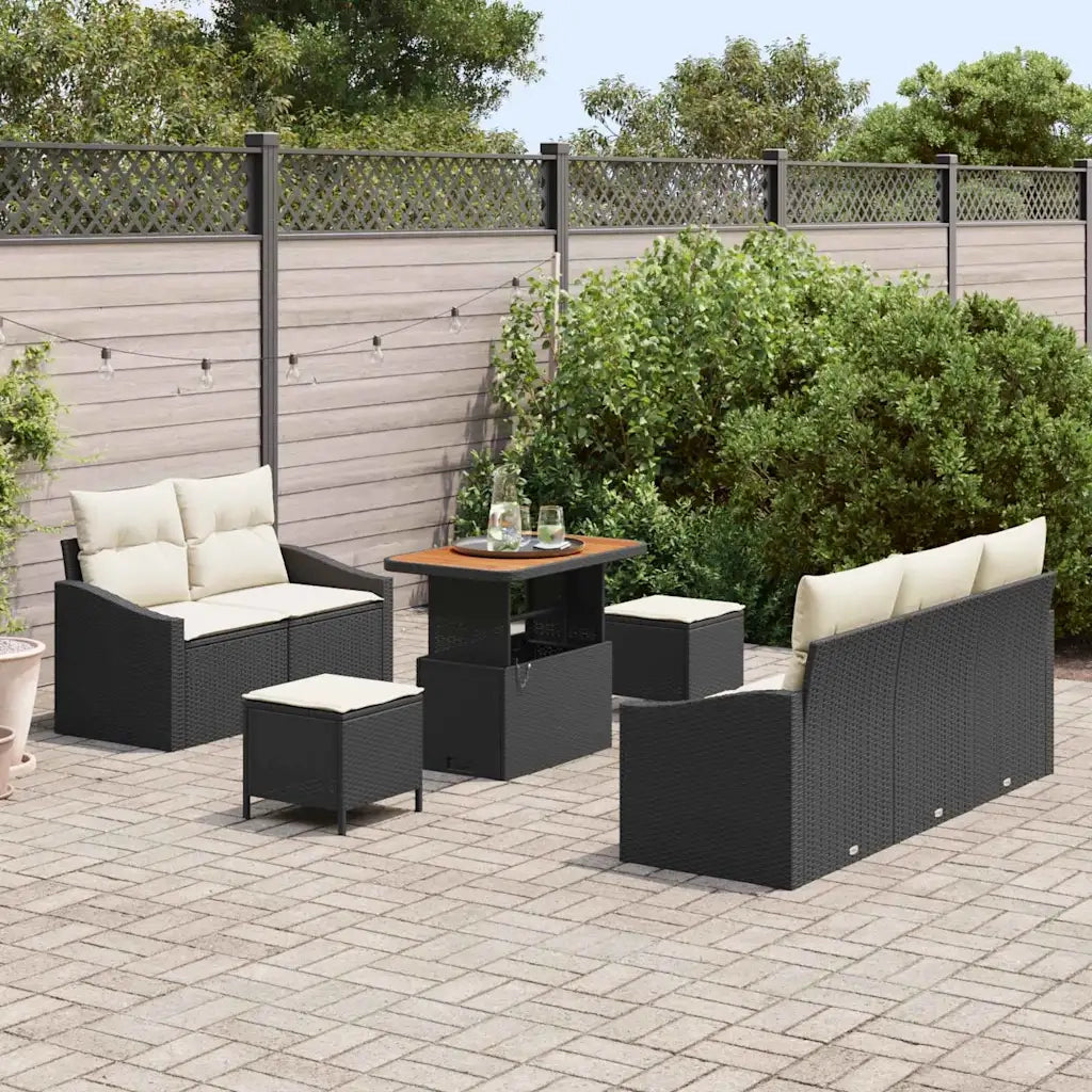 Set Divano da Giardino con cuscino 8 pcs Nero polyrattan 3362600