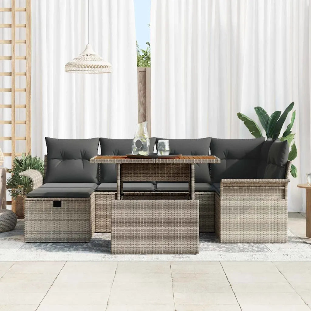 Set Divano da Giardino 7 pcs Grigio polyrattan