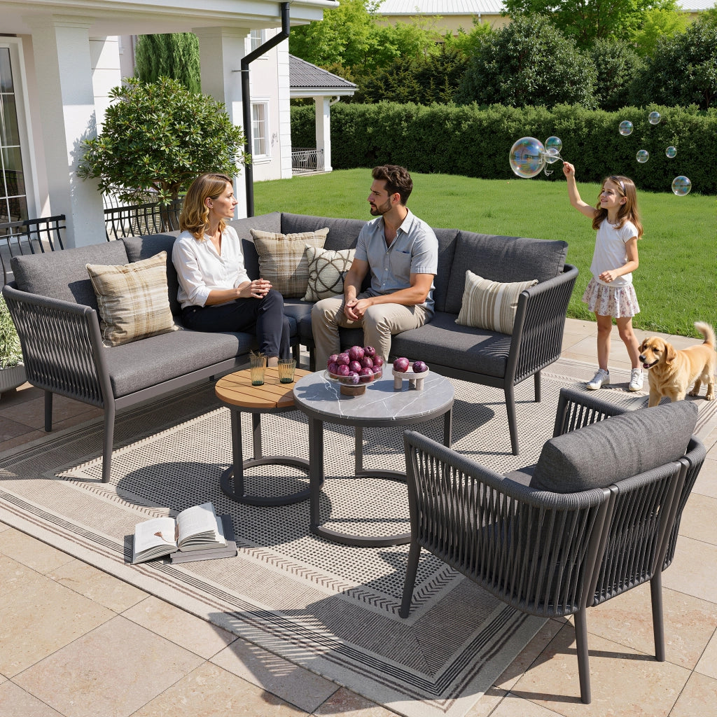 Set da giardino per 5-6 persone - Zephmum- Modulare, resistente all'acqua, grigio