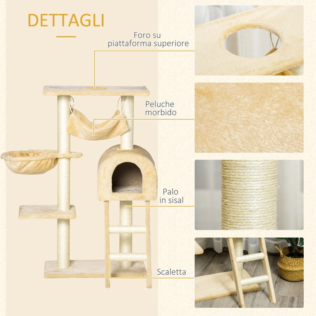 Tiragraffi per Gatti Multilivello con Amaca e Casetta ¨C zephmum ¨C 55x30x100 cm