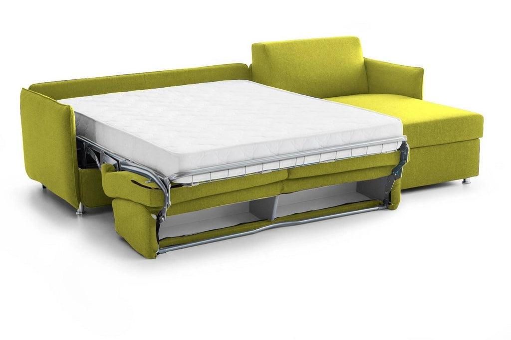 Scordia, Divano Letto con Penisola Sfoderabile Made in Italy, 260x160 cm Verde