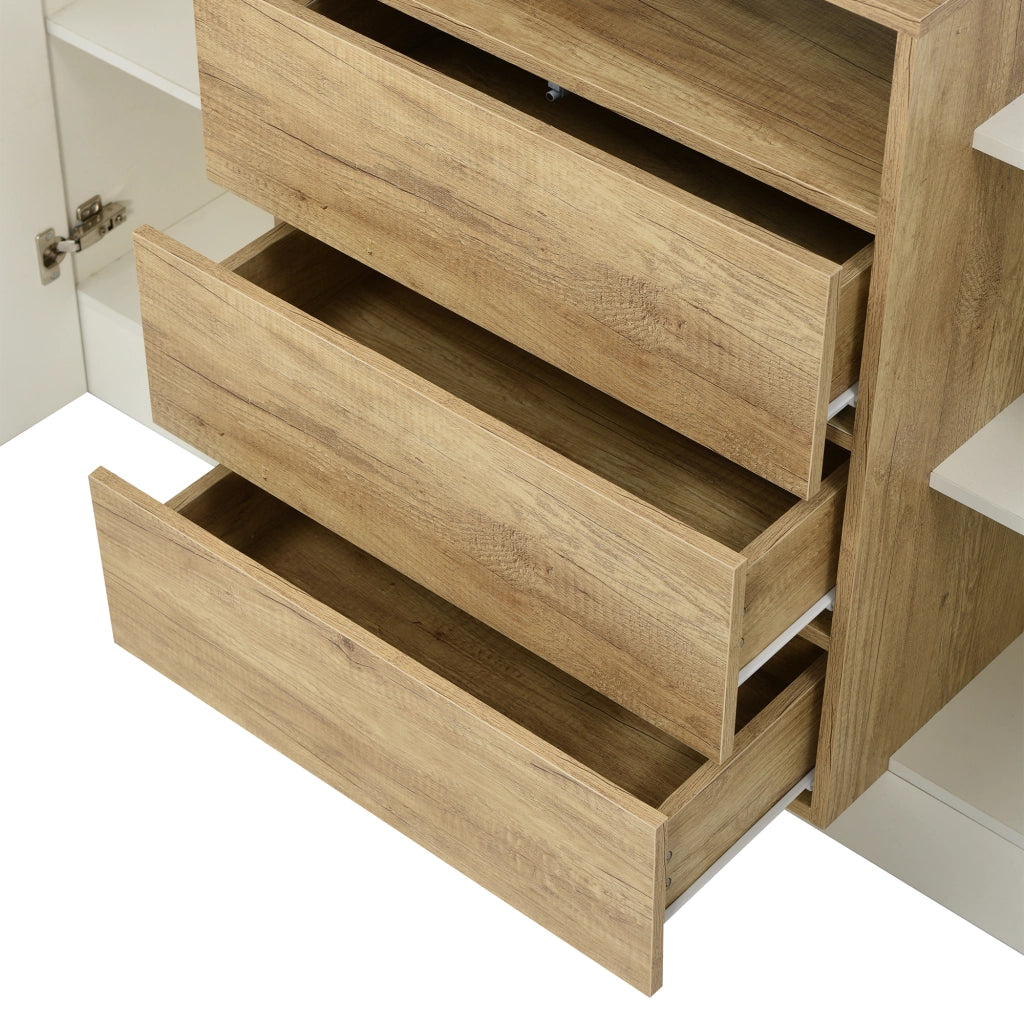 Credenza Moderna con LED ¨C MINIMAL ¨C Bianco Lucido e Legno 140cm