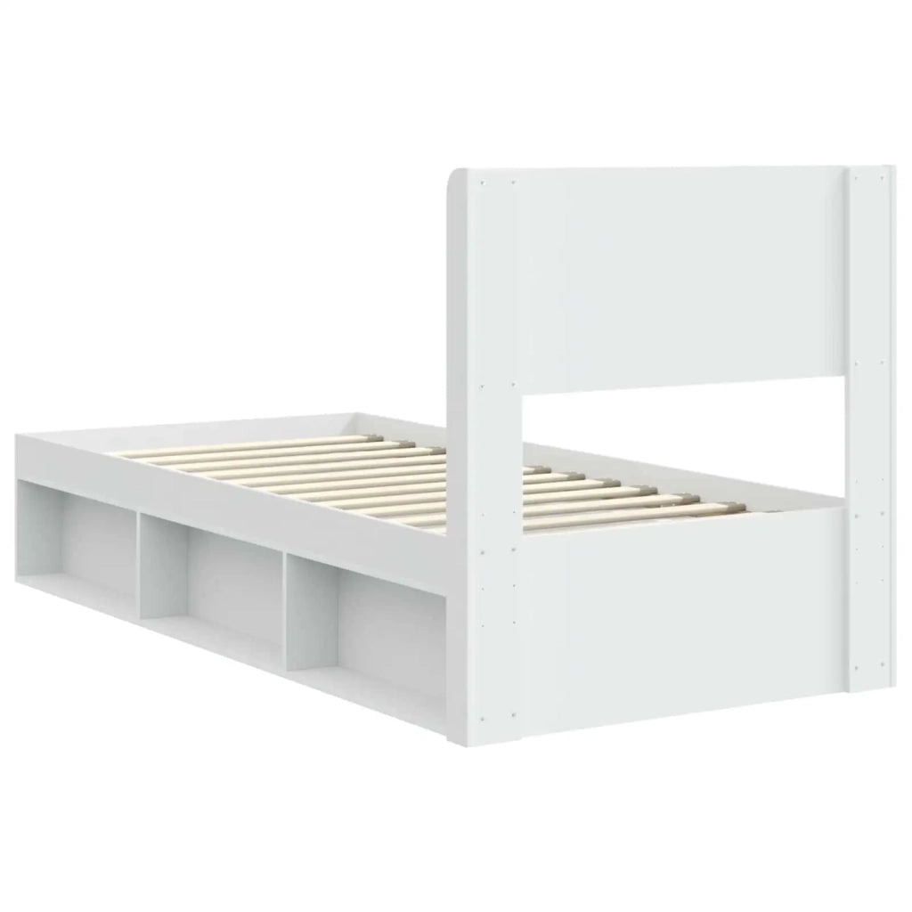 Struttura del letto con stoccaggio e testata-Giroletto con contenitore Bianco 90 x 200 cm 293531