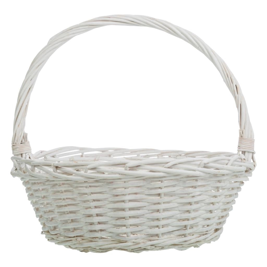 Set di 3 cestini in vimini bianchi foderati