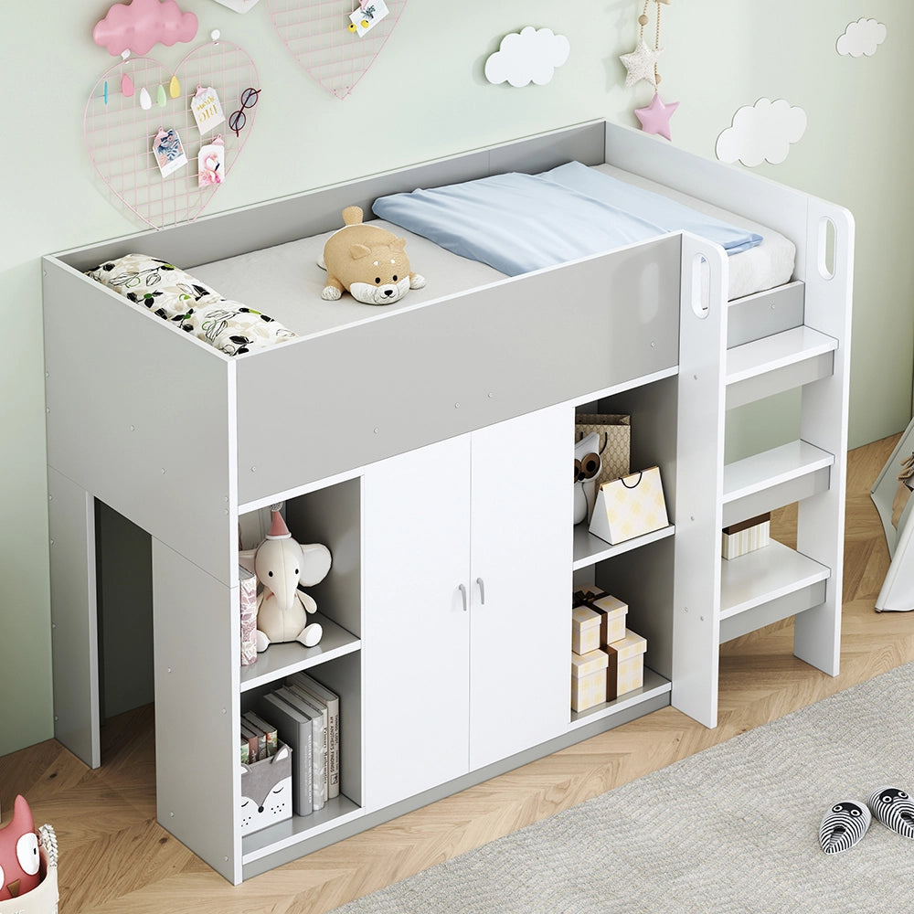 Letto a castello - Xylo - 90x200 cm armadio grigio