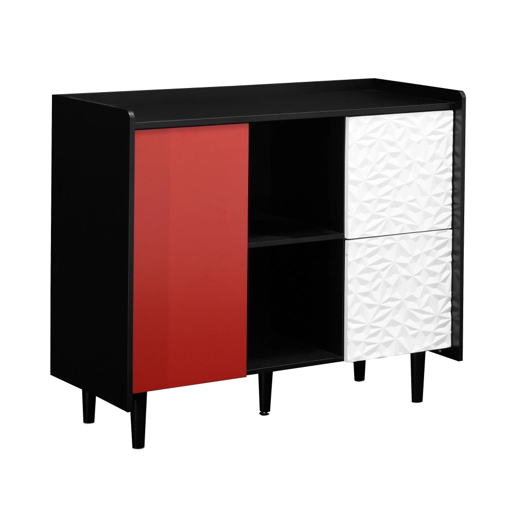 Buffet con ante rosse - Zephmum- 2 cassetti e 2 ripiani aperti