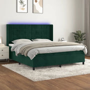 Letto a Molle con Materasso e LED Verde Scuro 180x200cm Velluto 3139580