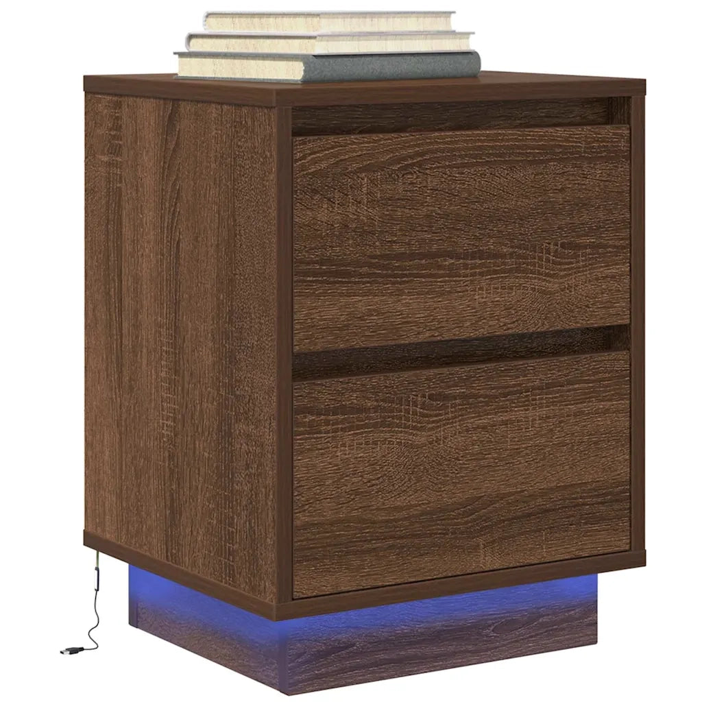 Comodino con Luci LED Rovere Marrone 38x34x50 cm 861295