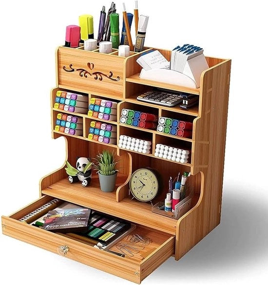 Organizzatore in legno per ufficio con 12 cassette e cassetto per matite e accessori da ufficio