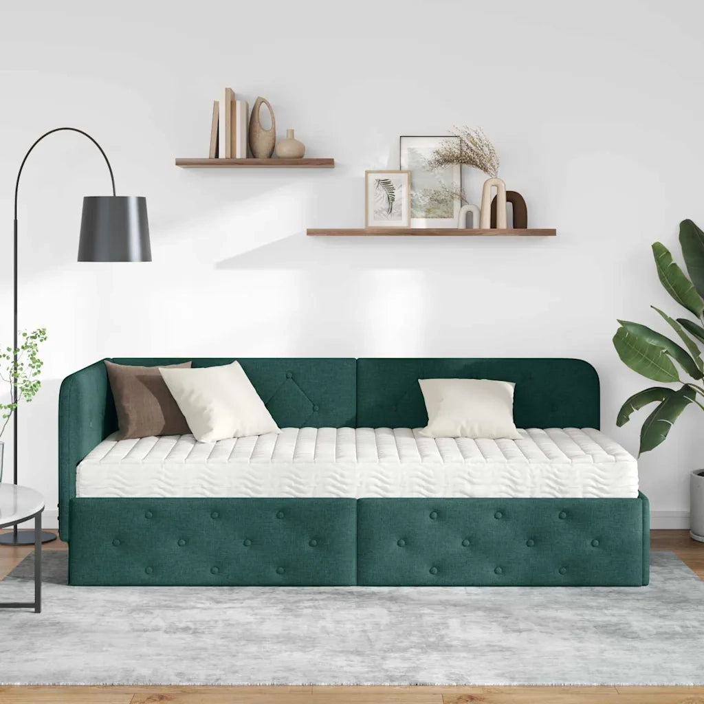 Cornice del letto ad angolo Verde Scuro 80 x 200 cm Tessuto