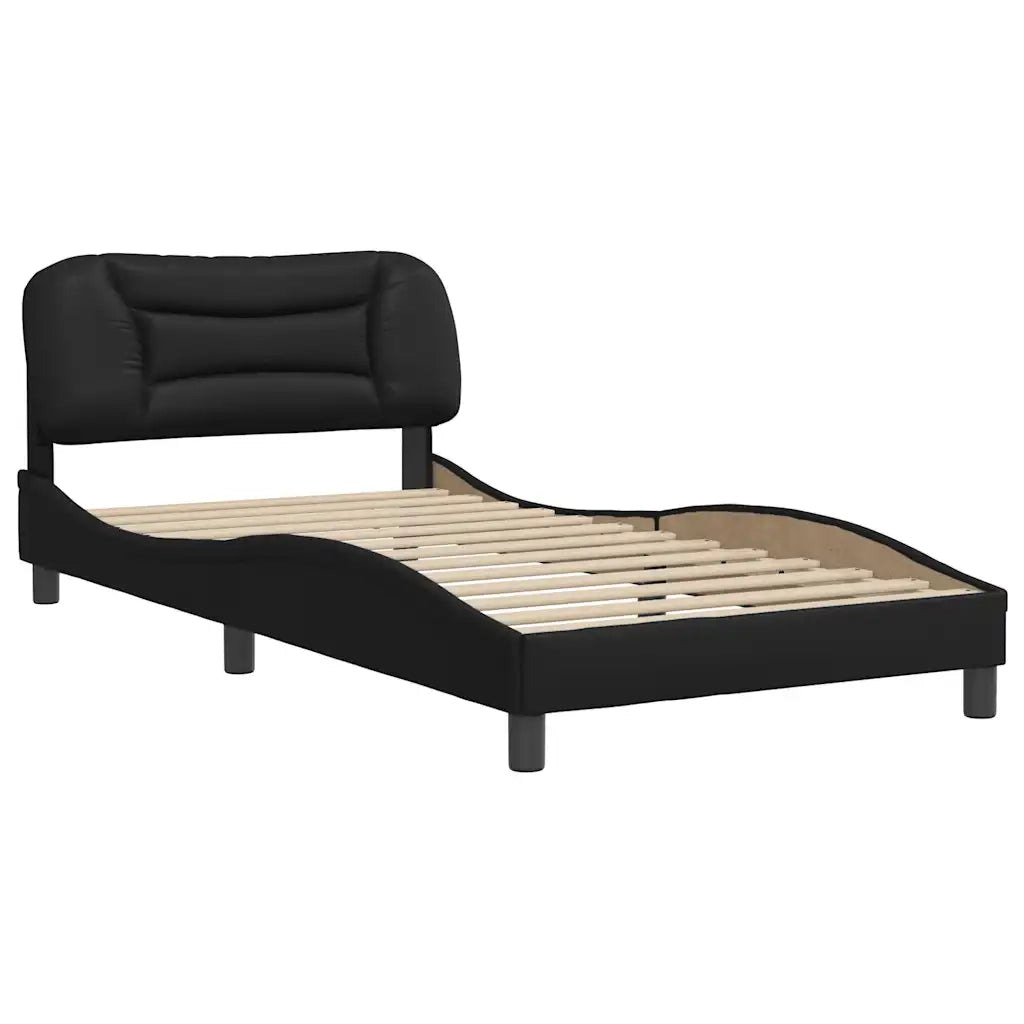 Letto singolo | Letto per adulti | Giroletto senza Materasso Hvar Nero 100x200 cm in Similpelle