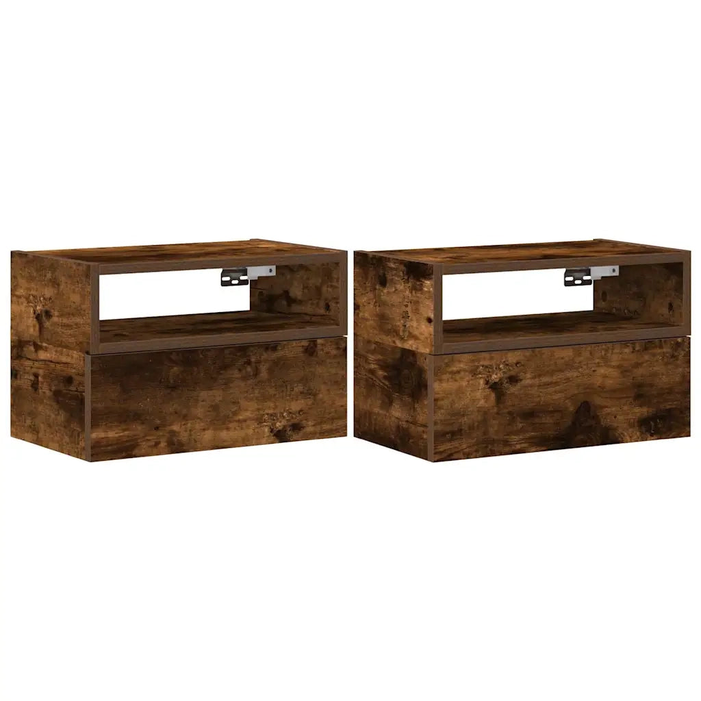 Comodini a Muro 2 pz-Set di 2 Tavolino da notte Rovere Fumo 45x26x28,5 cm