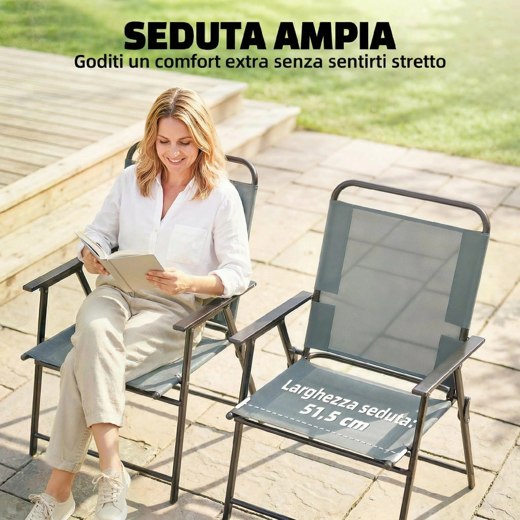 Sedia Pieghevole da Giardino ¨C Minimal ¨C Grigio, Set di 2