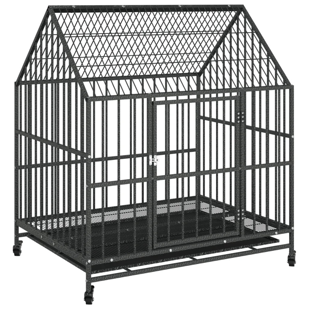 Gabbia per Cani con Ruote Nera in Acciaio Zincato CFW4251046