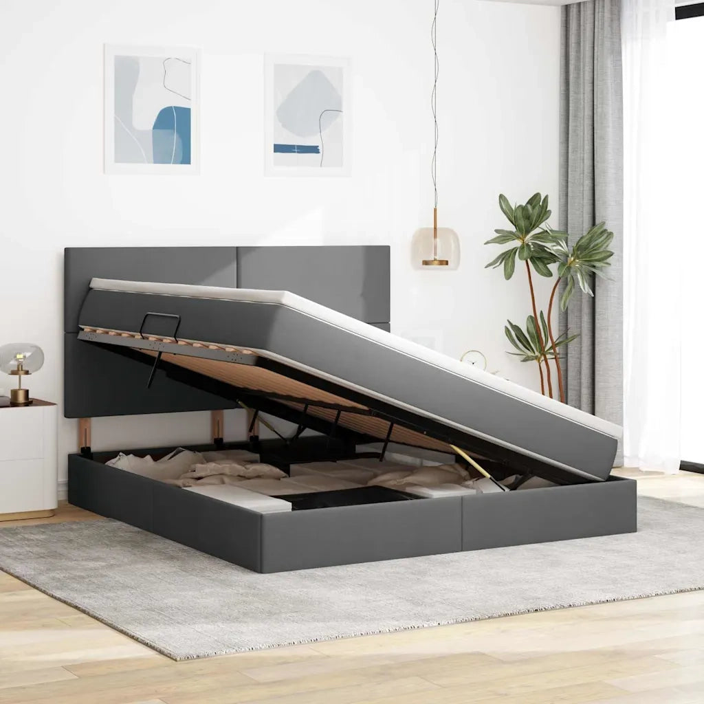 Letto con contenitore e LED con led Grigio scuro 180 x 200 cm
