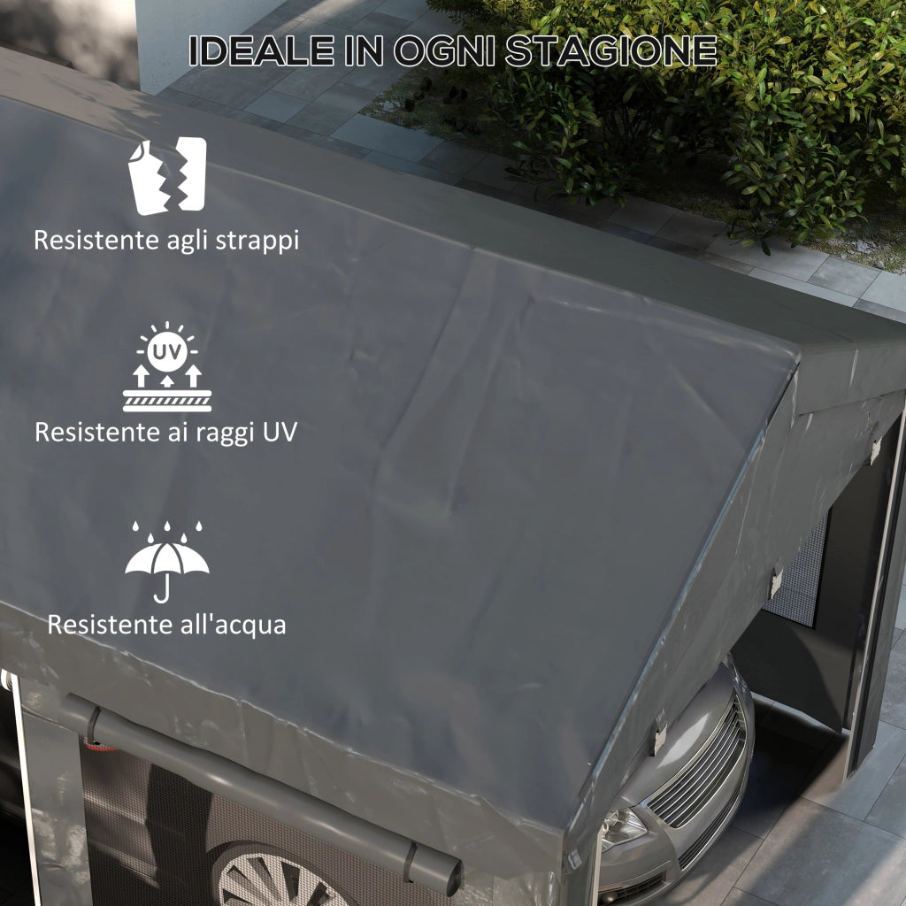 Gazebo per Auto e Feste con Altezza Regolabile, 4 Porte e 4 Finestre, 6x3m Grigio Scuro