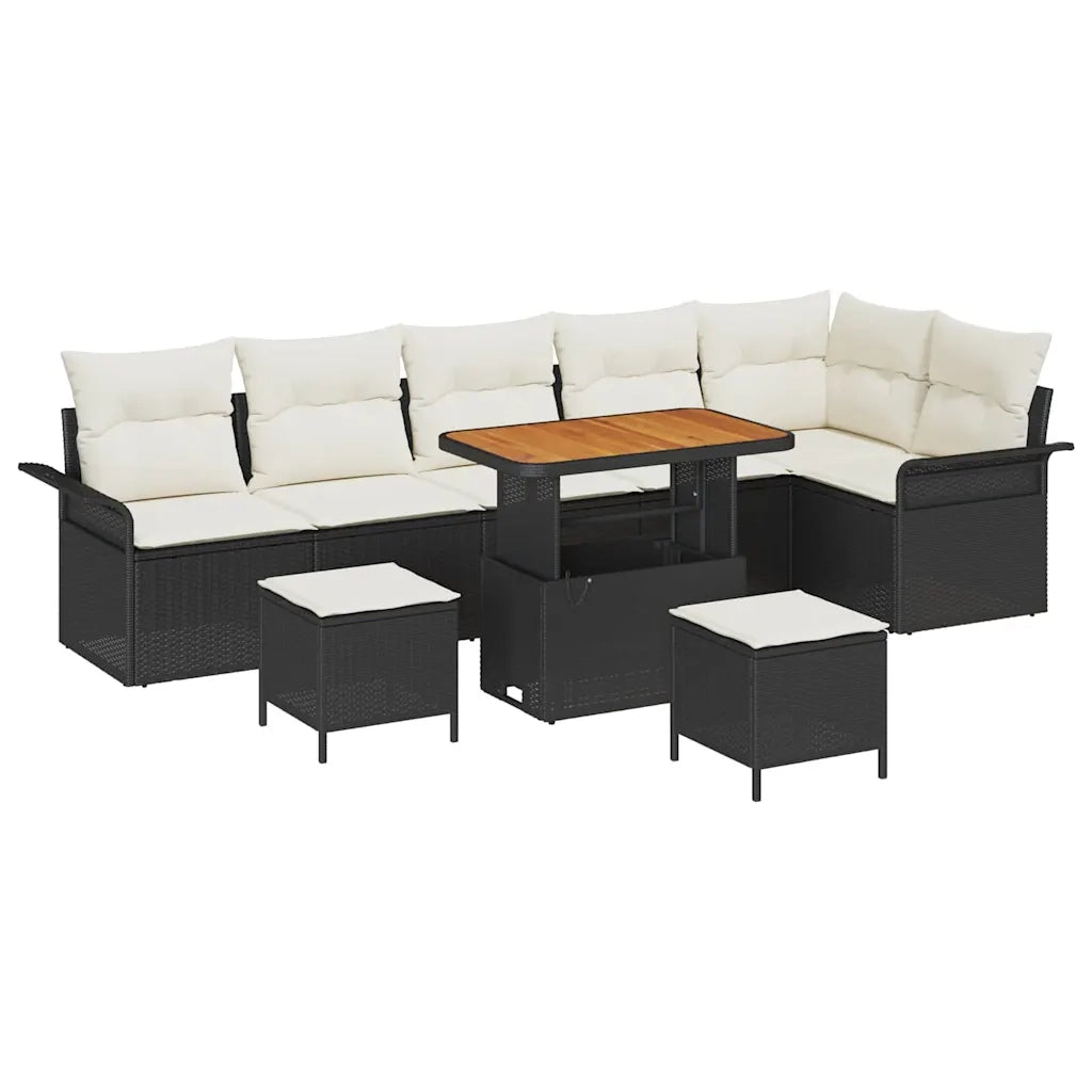 Set Divano da Giardino con cuscino 9 pcs Nero e Crema