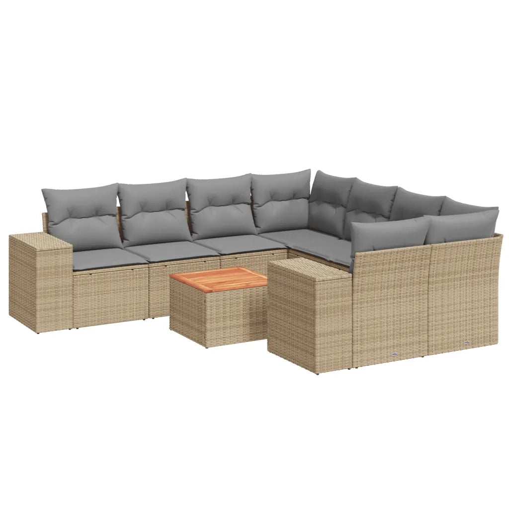 Set Divano da Giardino 9 pz con Cuscini Beige in Polyrattan 3257704