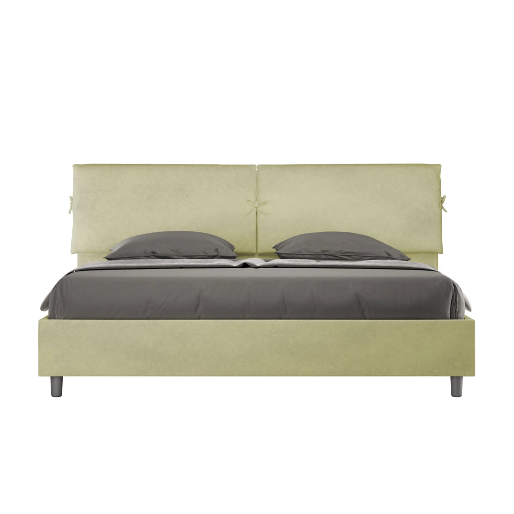 BS COM Letto matrimoniale king size senza rete imbottito 180x200 microfibra tè verde