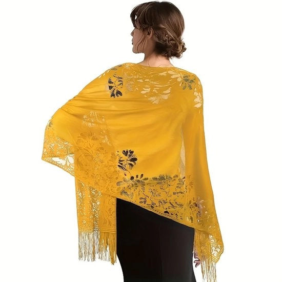 Schiacchiatura di sciarpa - Sciarpa da sposa e damigella per abito da sera - Sciarpa da donna - Sciarpa gialla da donna